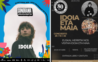 Idoia Asurmendiren Uruguai eta Argentinako birako karteletako bi: Montevideoko Sonoramakoa eta Necocheako Euzko Etxekoa