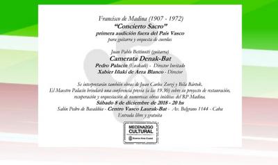 Debut in Buenos Aires of “Concierto Sacro” on December 8th at 8pm
