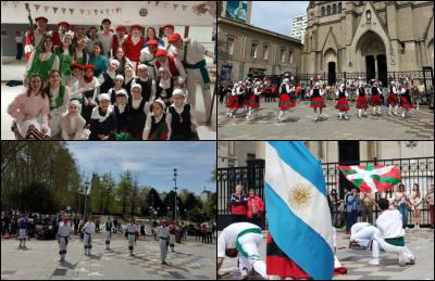En sus tres formaciones - txikis, medianos y grandes-, Beti Alai, el grupo de dantzaris de Denak Bat de Mar del Plata, cuenta con un total de 50 integrantes. En las imágenes, postales de la presentación en la Catedral, en la Semana de San Miguel de Aralar