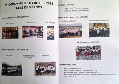 Programa del encuentro coral Festi 'Choeurs 2023 este fin de semana en Bizanos, junto a Pau, de la mano de LEM