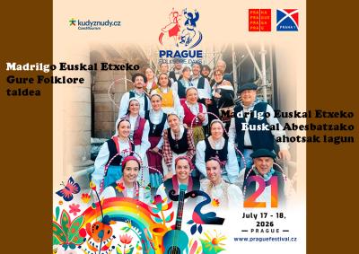 Madrilgo Euskal Etxeko 'Gure Folklore' taldea, hiriko Euskal Orfeoiko ahots batzuk lagun, euskal ordezkari izango da Pragako folk jaialdian