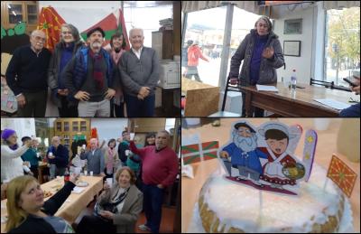 César Mohr, Mariana Fernández Castelli, Martín Colombet, María Jesús Andrés eta Horacio Marotto Etxezahar, San Miguelgo Askatasunaren Bidea Elkartearen erreferenteak. Kultur Elkartearen urteurreneko postalak: hitzaldia, brindisa eta opila