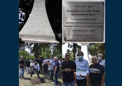 Sesquicentenario de Tolosa, Argentina, acto, plantación de roble, placa de Euzko Etxea de La Plata y adhesión desde Tolosa de Gipuzkoa