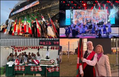 Ikurrina, mundu osoko banderen artean Gariaren 57. Jaialdi Probintzialeko agertoki nagusian; dantza taldearen emanaldia; Hiru Errekako gastronomia postua; Milagros Colandonio banderaria eta Clyde Vizzolini kide omendua