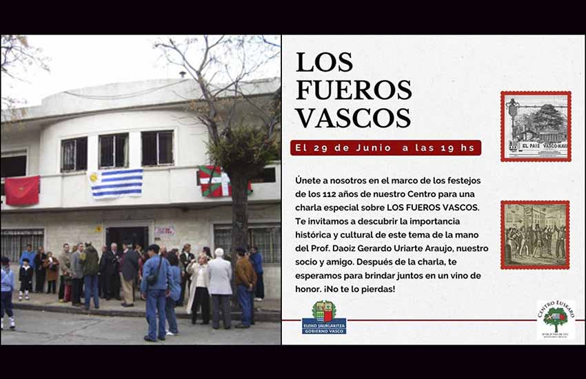 El Centro Euskaro de Montevideo celebrará sus 112 años con una charla sobre "Los Fueros Vascos” a cargo del Prof. D. G. Uriarte Araujo