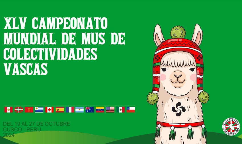 El 45° Campeonato Mundial de Mus de Colectividades Vascas se llevará a cabo del 19 al 27 de octubre en Cusco