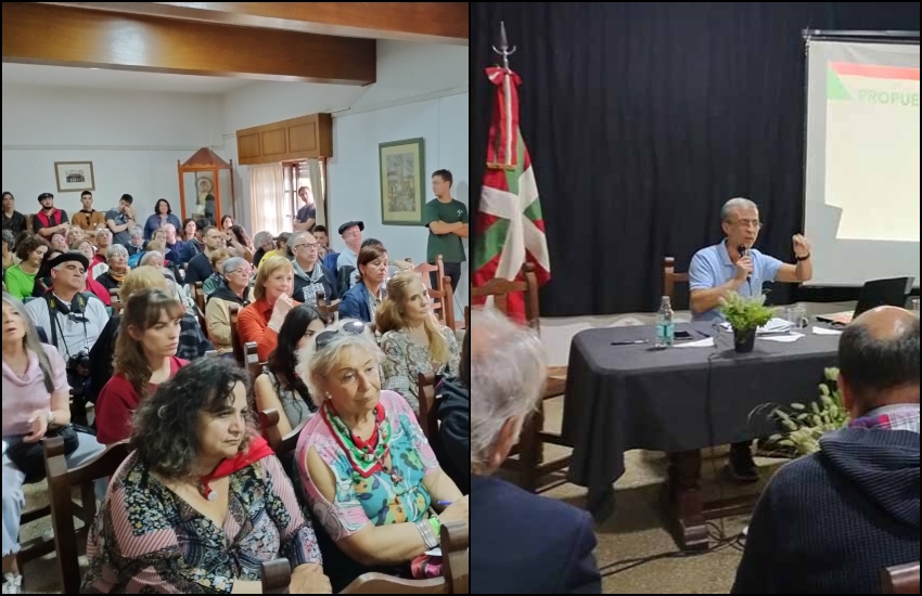 Numeroso público asistió a la Jornada “Compartiendo experiencias en la diáspora vasca”, coordinada por Xabier Zubillaga ( a la derecha)