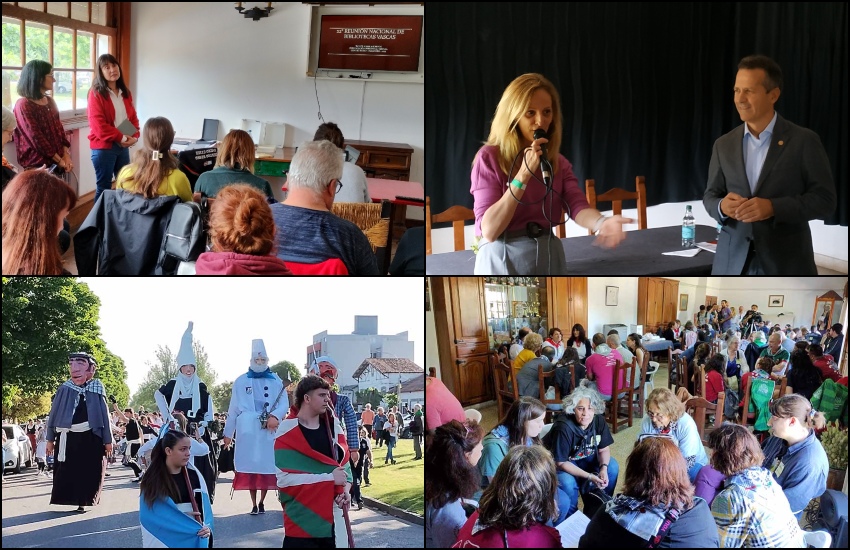 El sábado, reuniones de FEVA y de Bibliotecas, charla del Consejero de Educación del Gobierno Vasco Jokin Bildarratz Soron, gran Mintzodromo y, tras la Tamborrada, los gigantes y cabezudos rumbo al Teatro Paris