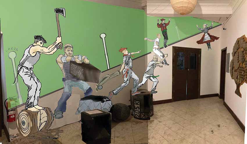 Proyecto de mural diseñado por Guillermo Zubiaga para el hall de Eusko Etxea de Nueva York