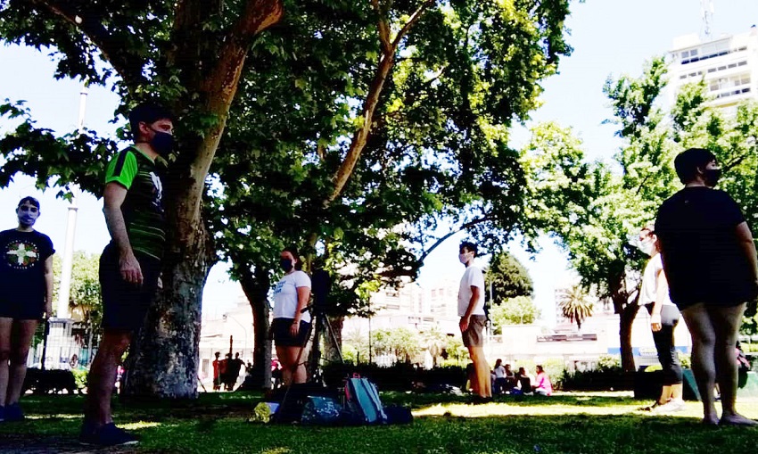 The “OihanKide Taldea,” led by dancer and dance professor Aitor Alava dancing in the entrance of Centennial Park