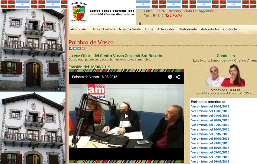 Desde la web Zazpirakbat.com del centro vasco rosarino puede seguirse en vivo o en diferido 'Palabra de Vasco'