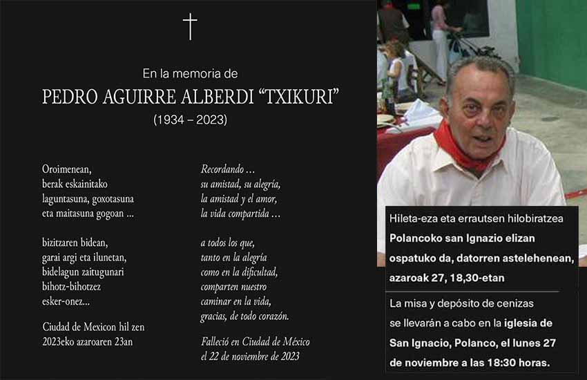 Pedro Aguirre Alberdi 'Txikuri' heriotz-oharra