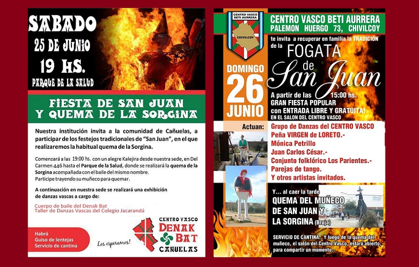 Invitation to participate in San Juan activities in Cañuelas and Chivilcoy