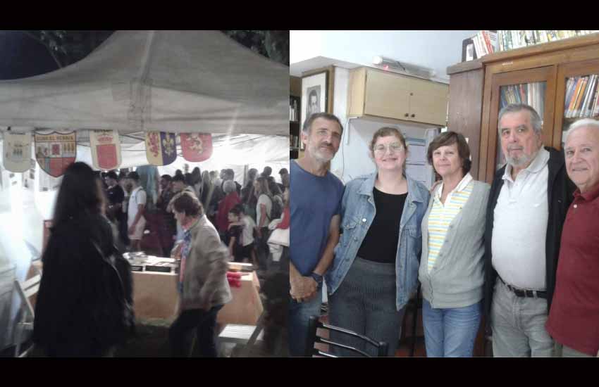 Izquierda, imagen del stand de Askatasunaren Bidea en la 10 Noche de los Libros. Derecha, los socios de la agrupación Martín Colombet, Aluhé Flores, Mª Jesús Andrés, Raimundo Mendiburu y Horacio Marotto Etxezahar