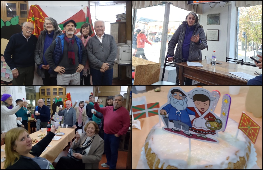 César Mohr, Mariana Fernández Castelli, Martín Colombet, María Jesús Andrés eta Horacio Marotto Etxezahar, San Miguelgo Askatasunaren Bidea Elkartearen erreferenteak. Kultur Elkartearen urteurreneko postalak: hitzaldia, brindisa eta opila