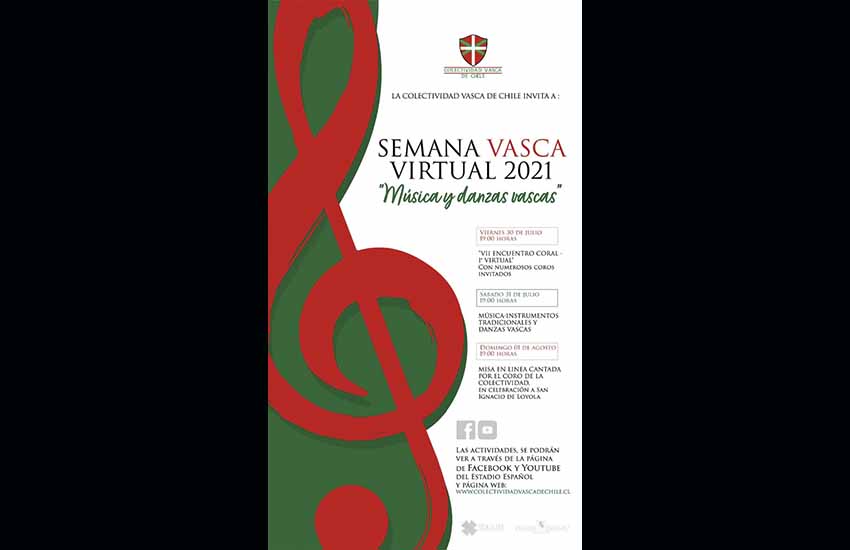 Cartel de la Semana Vasca Virtual 2021 organizada por el CV Colectividad Vasca de Chile