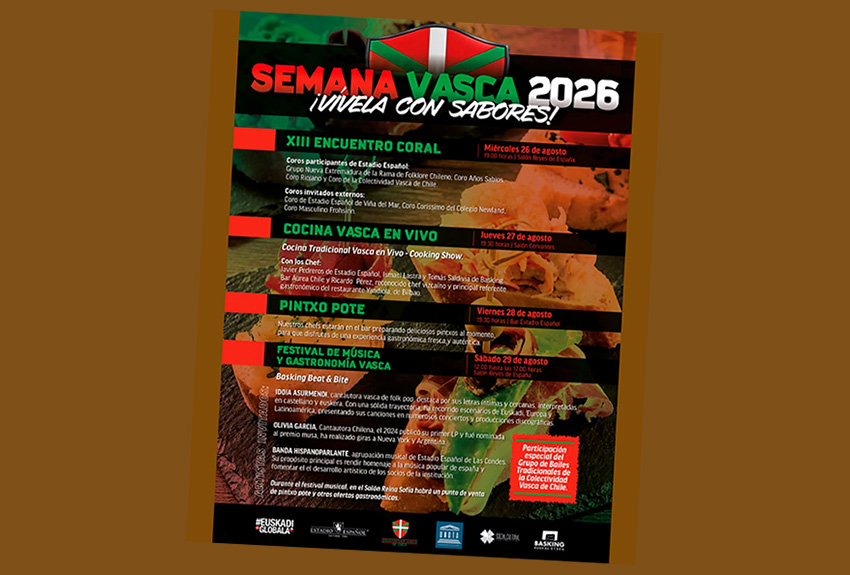 Colectividad Vasca de Chile Euskal Etxeak bere 2026ko Euskal Astea antolatu du Estadio Españolen abuztuaren 26tik 29ra
