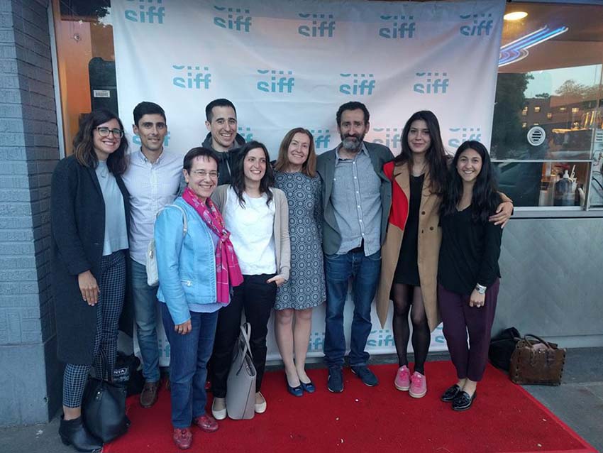 Jon Garaño, co-director of “Handia,” along with members of the Euskal Etxea of Seattle who stopped by to say hello (photoSEE) 