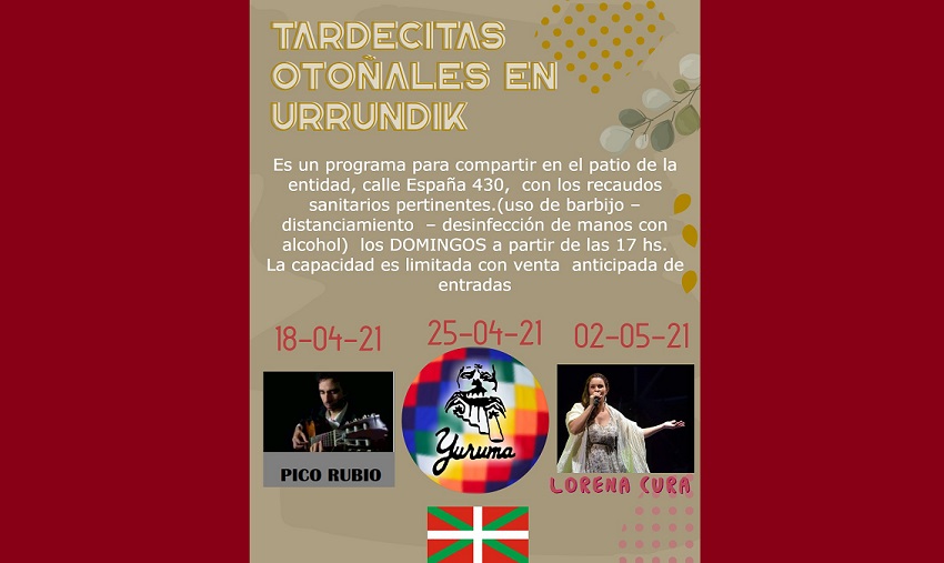 “Tardecitas Otoñales en Urrundik” desde el domingo 18 de abril