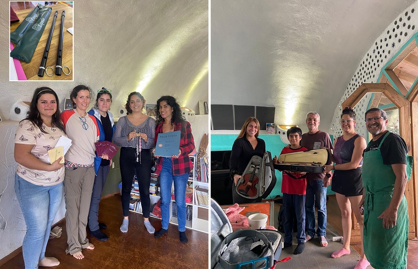 Integrantes de la Escuela de Música Rapa Nui recibiendo instrumentos, entre ellos, los txistus enviados por la Agrupación ‘Hilario Olazaran’