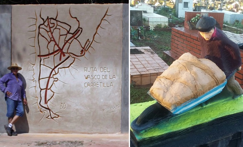 Imagen del mural -junto a su autor Marcelo Moreyra- y la escultura que se descubrirán durante el 116º aniversario de Iguazú