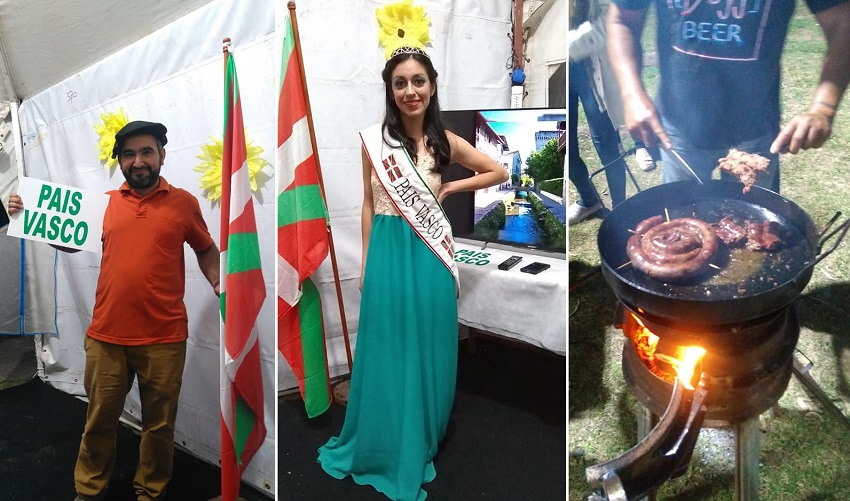 Juan ‘Tato’ Basterrechea y la reina de la colectividad, Ayelen Arduri, en el stand vasco de 2019, donde también hubo comida típica (foto JB) 