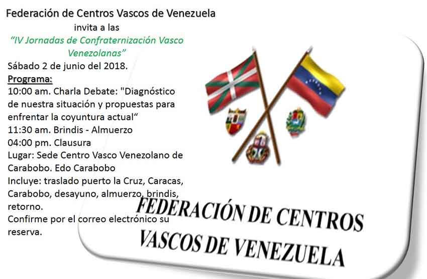 Banner announcing the “IV Conference of Basque-Venezuelan Fraternization” on June 2nd in Valencia-Carabobo