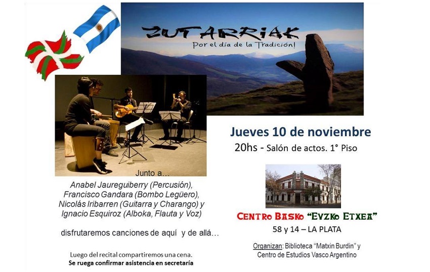 Invitation to tomorrow’s recital by Zutarriak in La Plata 