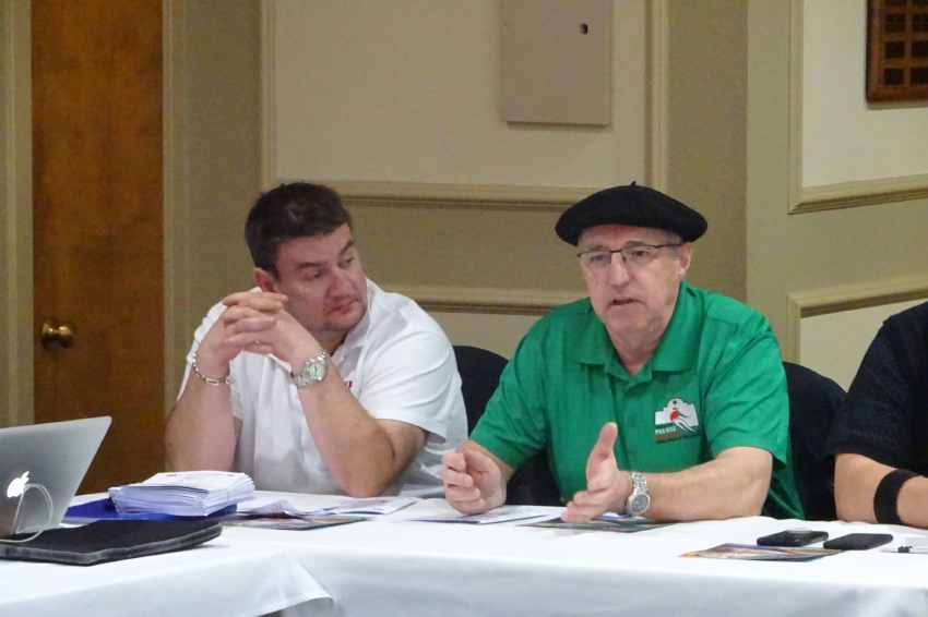 Saint Pierre et Miquelon delegates at a NABO meeting, with Michel Goïcoéchéa talking to the audience (photo EuskalKultura.eus)