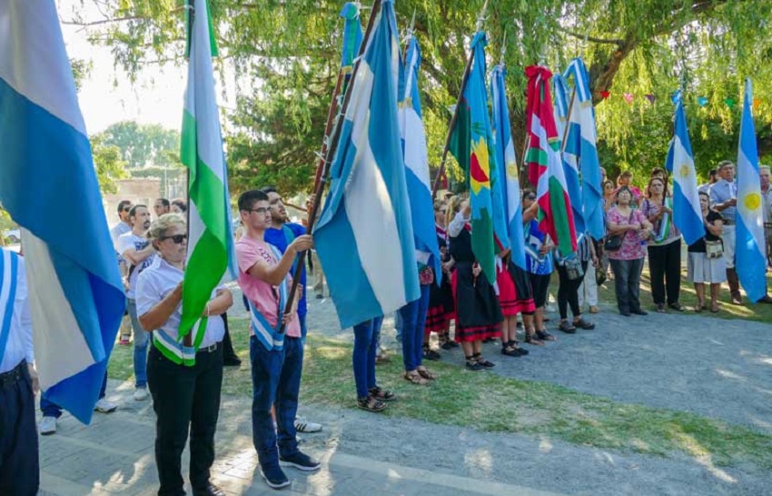 The flags carried by Denak Bat at the city of Cañuelas’ 197th anniversary 