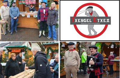 Txengel Etxeak euskal musika jarri zion herriko Gabonetako Azokari; argazkian, Euskal Etxearen ikurra ikus daiteke eta bertan, Schängel-en edo Txengel -en irudia