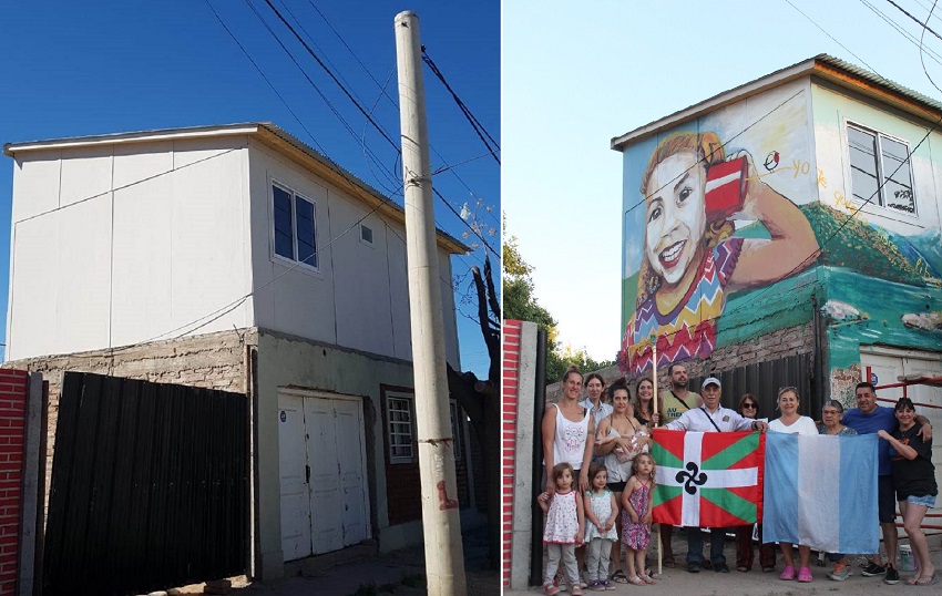 Irantzu Lekue and members of the Baskos de la Confluencia Basque Club at the “Open-Air Museum” 