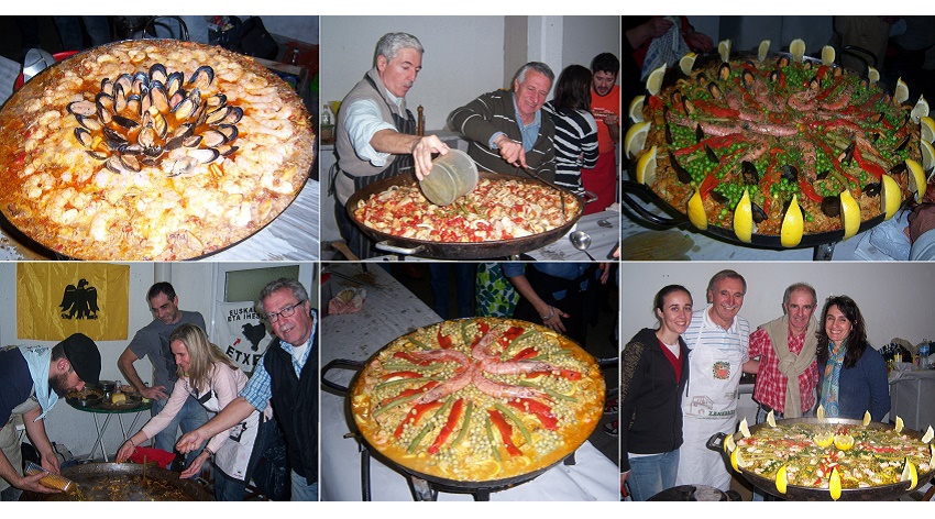 Cooks and their paella, created at the contest organized by the Euzko Etxea in La Plata (photosBetyAralaz)