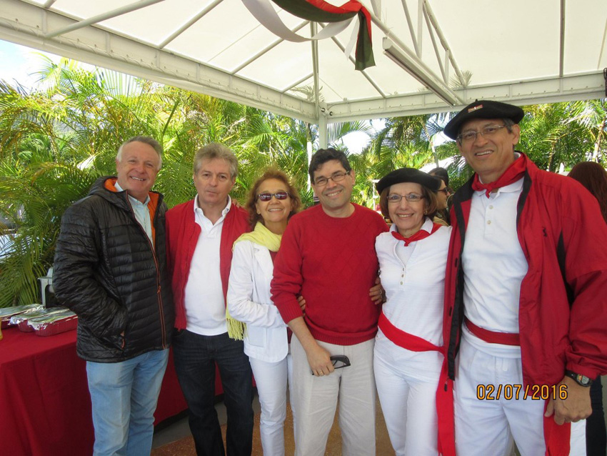 Dressed in red and white