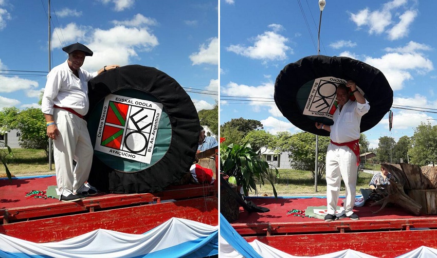 Una txapela gigante con el logo de la euskal etxea representó a los vascos en la Fiesta del Ternero de Ayacucho