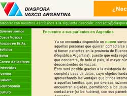 Pantalla de 'Diáspora Vasco Argentina' que presenta el servicio de búsqueda