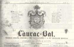 Cabecera del Laurac-Bat, periódico semanal de los vasconavarros de Cuba. Ejemplar de diciembre de 1887 (foto Cecilia Arrozarena en 'El roble y la ceiba')
