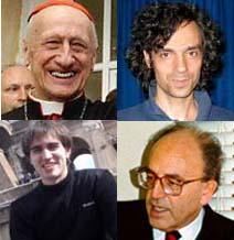 Comenzando por la parte superior, de derechaa izquierda, el cardenal Etchegaray, Alex Mendizabal, Jon Plazaola (presentador) e Inazio Arregi