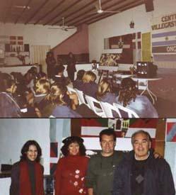 Arriba, alumos del Instituto María Inmaculada en la euskal etxea; abajo, Nieves Castillo Alzuri, Nekane Olázar y Sergio Rekarte, a cargo del emprendimiento, con el profesor de historia Miguel Alegrí.
