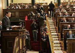 Un momento de la intervención del lehendakari Ibarretxe ante el Congreso de los Diputados en Madrid