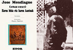 Portada del libro de poemas editado por Piarres Xarriton y una imagen de Joxe Mendiague