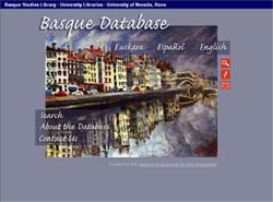 Portada de la Base de Datos Vasca del <i>Center for Basque Studies</i> de la Universidad de Reno