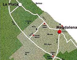 Mapa de Magdalena, localidad cercana a La Plata, la capital bonaerense, y situada a alrededor de 100 kilómetros de la capital federal, Buenos Aires