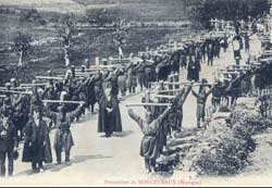 Postal de una procesión en Orreaga-Roncesvalles