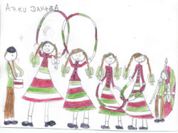 Un dibujo realizado por los niños de EGB 2 de la Escuela Domingo F. Sarmiento en una visita del programa 'Etxe Nasaia' al Centro Vasco