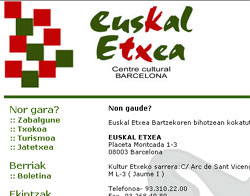 Así luce la renovada página web de Euskal Etxea de Barcelona (foto euskalkultura.com)