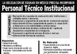 Anuncio de la convocatoria de puestos de trabajo que ha realizado la Delegación Vasca en México