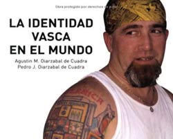 Portada del libro 'La Identidad Vasca en el Mundo: Narrativas sobre Identidad más allá de las Fronteras'. La persona tatuada de la portada es el vasco californiano Johnny Ochandorena