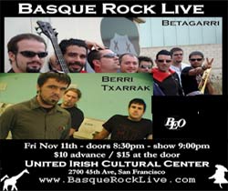 Cartel de conciertos de Basque Rock Live, presentando en EEUU a Berri Txarrak y Betagarri