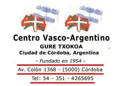 Gure Txokoa de Córdoba acogerá la Semana Nacional Vasca Argentina del 23 al 29 de octubre de 2006
